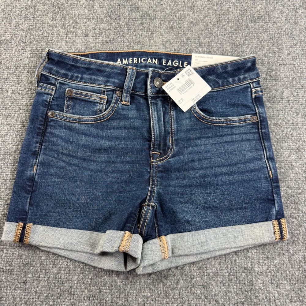 American Eagle Midi Jean Shorts 00 Blue Next Level Stretch Cuffed Womens
